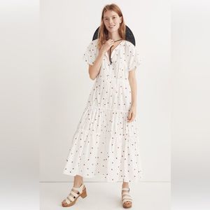 $178 Madewell Embroidered Button-Front Tiered Midi Dress in Fresh Strawberries 8